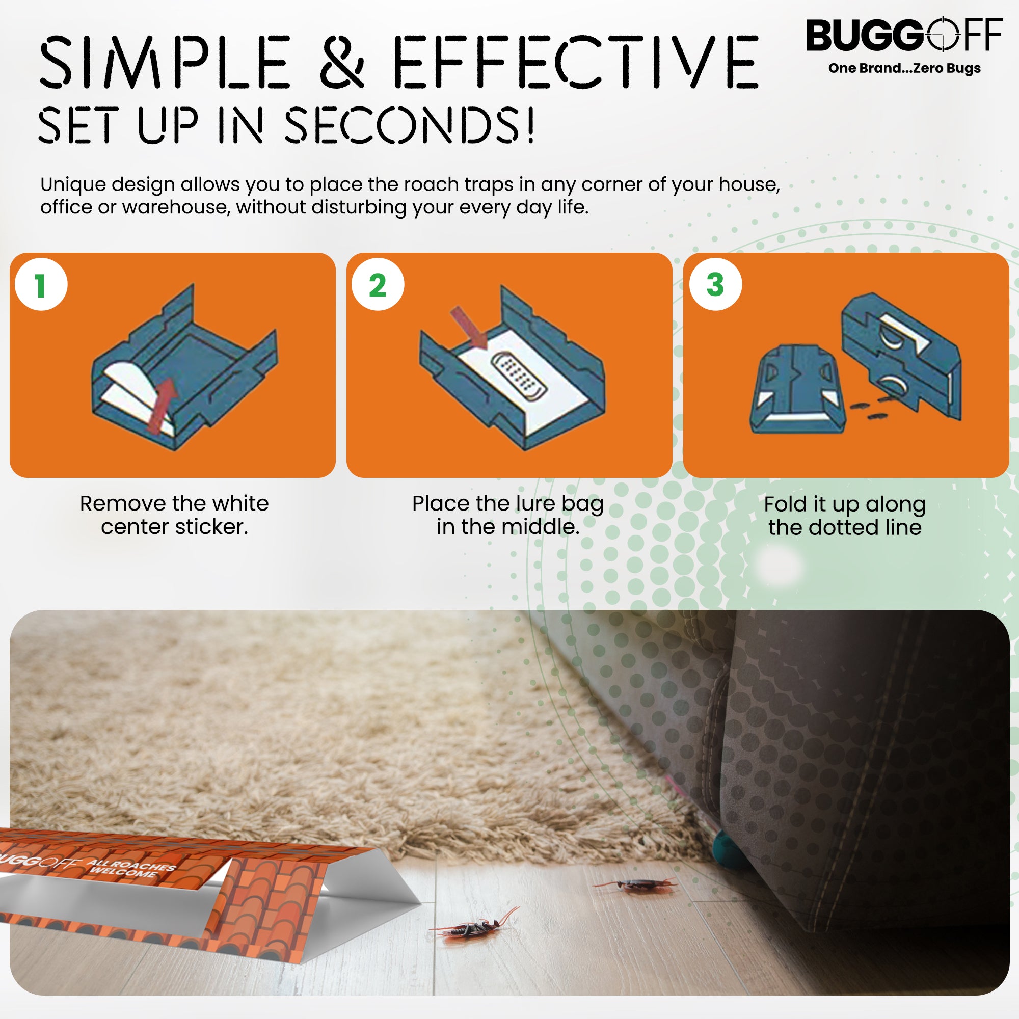 Roach House Cockroach Baited Sticky Traps, No Chemicals or Pesticides!