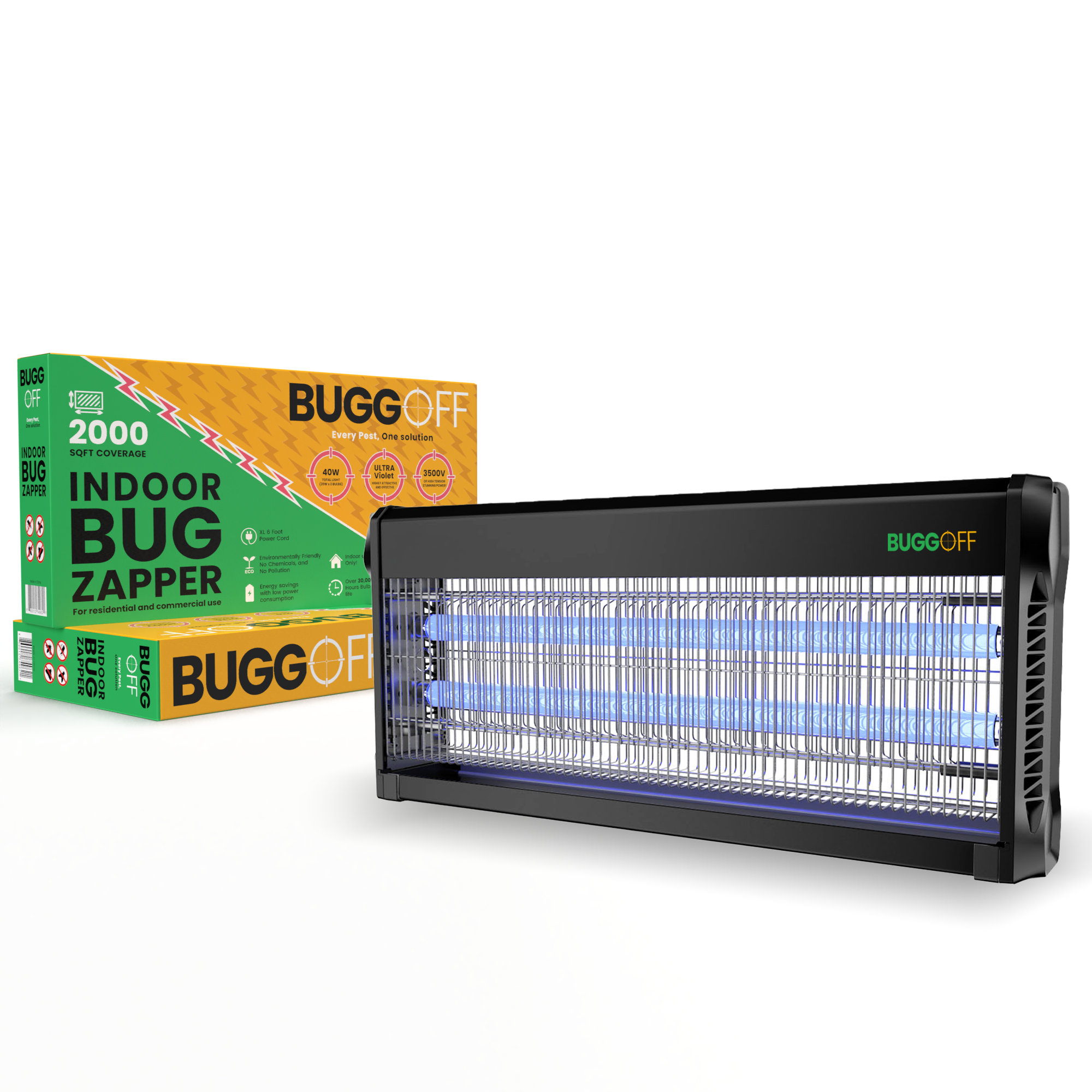 Tue-insectes électrique d'intérieur, 3500 volts de puissance étonnante, 20 watts, tue les moustiques, les moucherons, les mouches et plus encore. Garantie de 5 ans, 2 ampoules de rechange gratuites