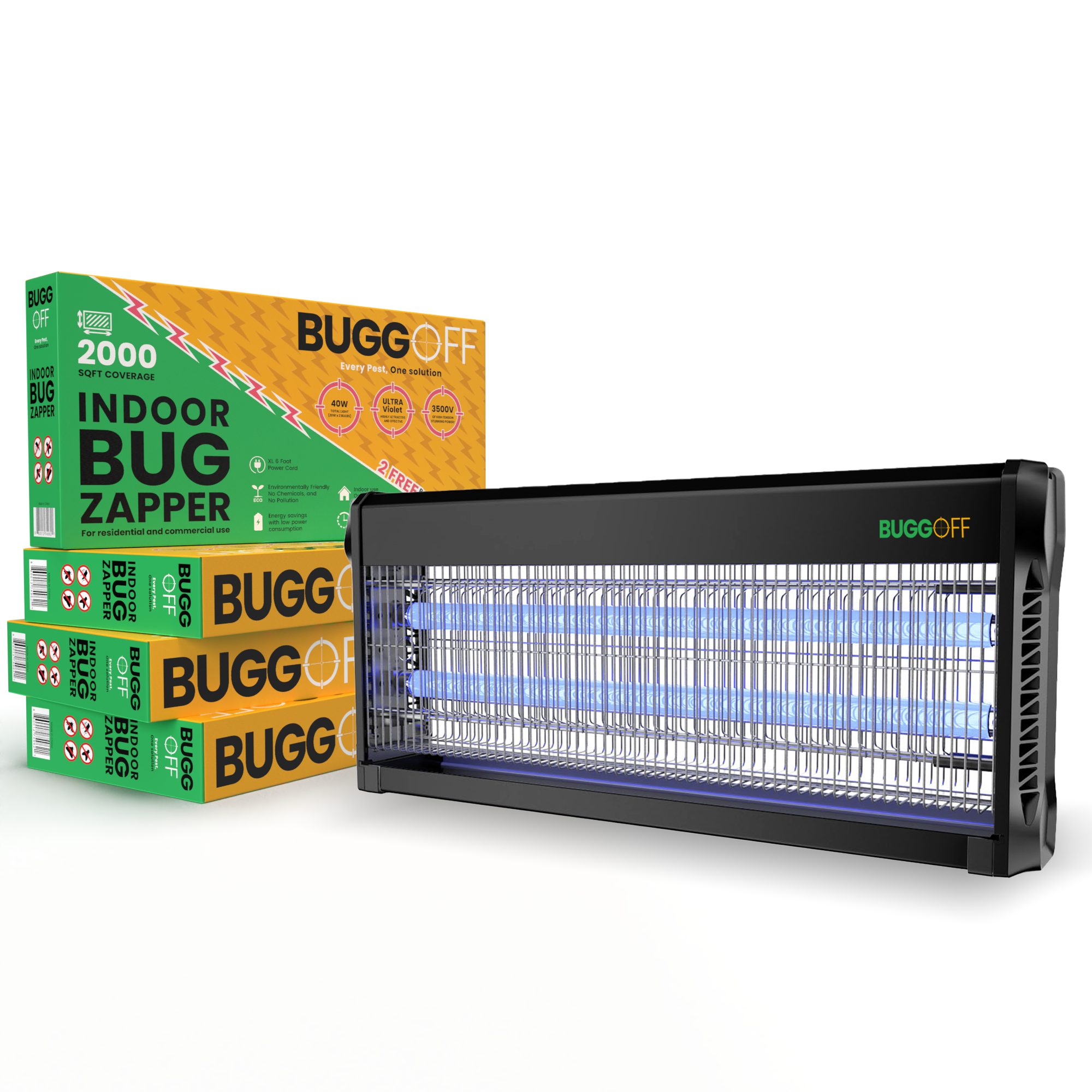 Tue-insectes électrique d'intérieur, 3500 volts de puissance étonnante, 20 watts, tue les moustiques, les moucherons, les mouches et plus encore. Garantie de 5 ans, 2 ampoules de rechange gratuites