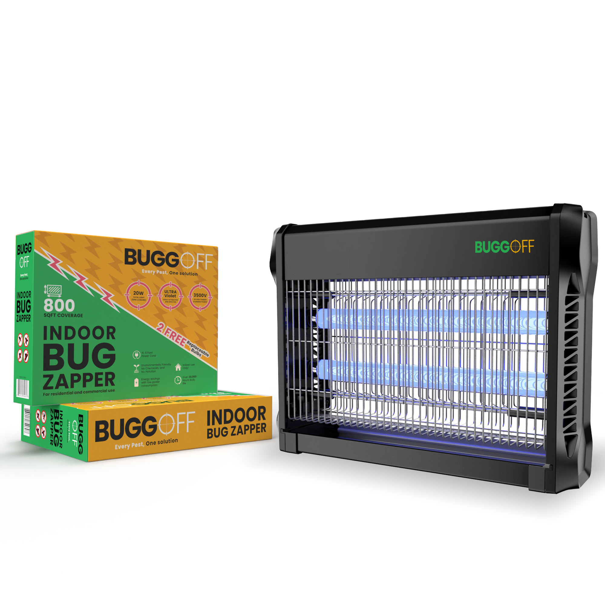 Tue-insectes électrique d'intérieur, 3500 volts de puissance étonnante, 20 watts, tue les moustiques, les moucherons, les mouches et plus encore. Garantie de 5 ans, 2 ampoules de rechange gratuites