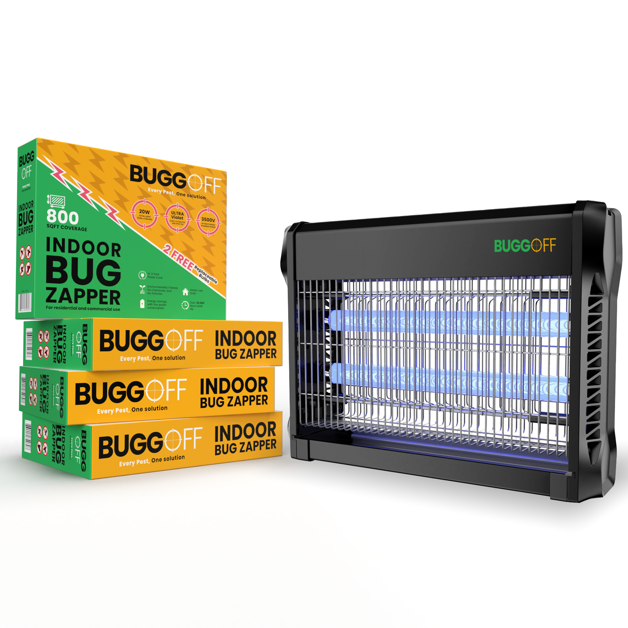 Tue-insectes électrique d'intérieur, 3500 volts de puissance étonnante, 20 watts, tue les moustiques, les moucherons, les mouches et plus encore. Garantie de 5 ans, 2 ampoules de rechange gratuites