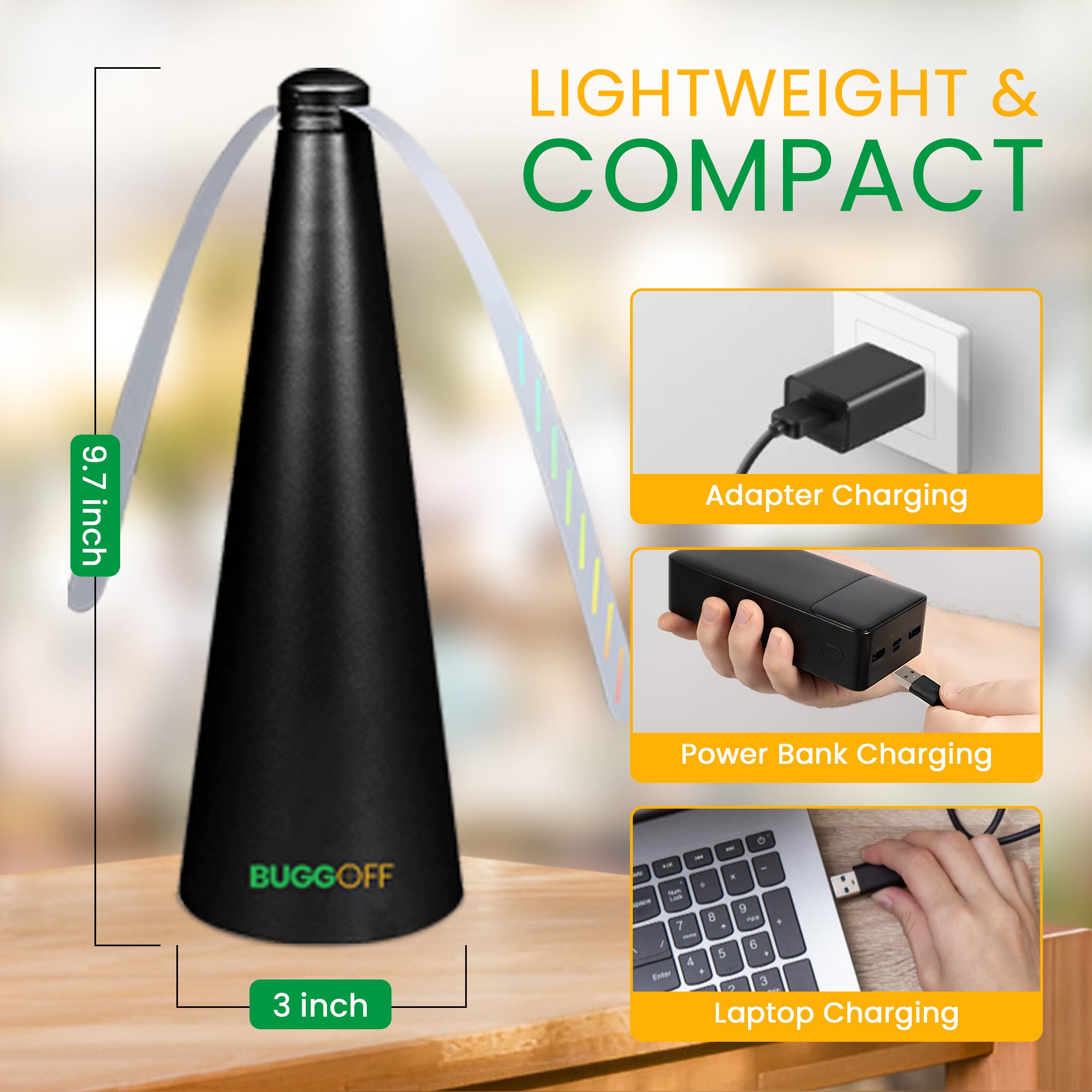 Ventilateur anti-mouches et insectes volants avec deux pales, à poser sur une table ou à suspendre, alimenté par piles ou par prise 5 V, piles NON incluses. Lames sûres avec arrêt automatique 