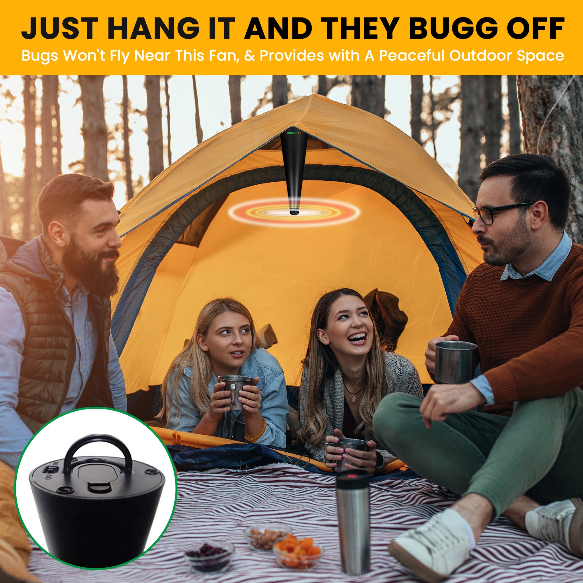 Ventilateur anti-mouches et insectes volants avec deux pales, à poser sur une table ou à suspendre, alimenté par piles ou par prise 5 V, piles NON incluses. Lames sûres avec arrêt automatique 