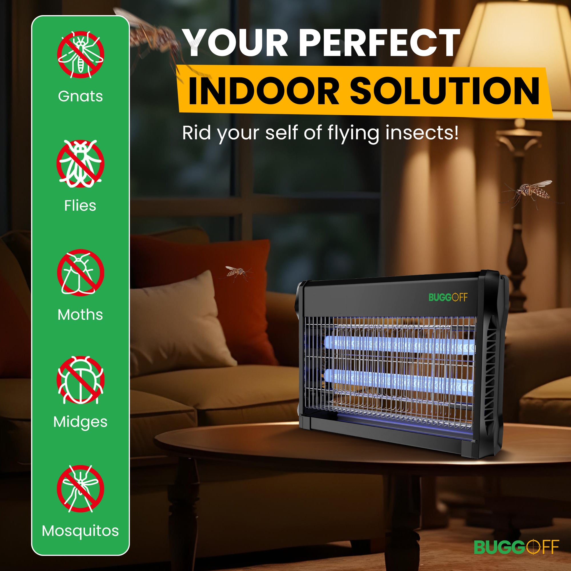 Tue-insectes électrique d'intérieur, 3500 volts de puissance étonnante, 20 watts, tue les moustiques, les moucherons, les mouches et plus encore. Garantie de 5 ans, 2 ampoules de rechange gratuites