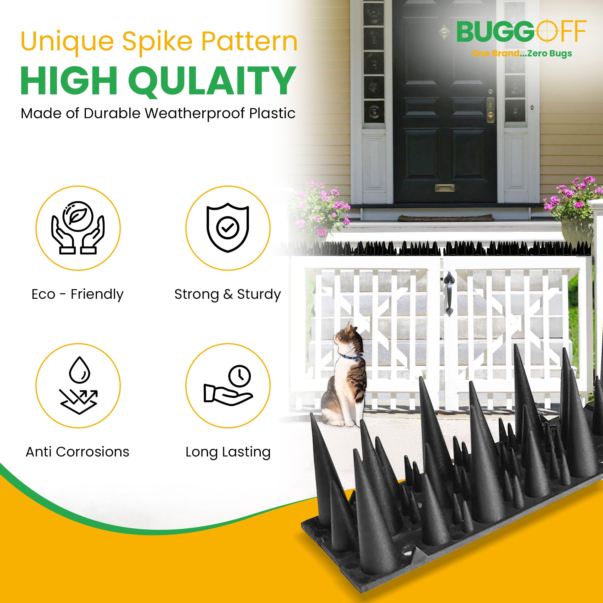 Pics anti-oiseaux et anti-rongeurs, motif de pics unique qui dissuade efficacement les pigeons, les écureuils et les ratons laveurs embêtants. S'installe sur les clôtures, les portails, les toits, les murs et plus encore !