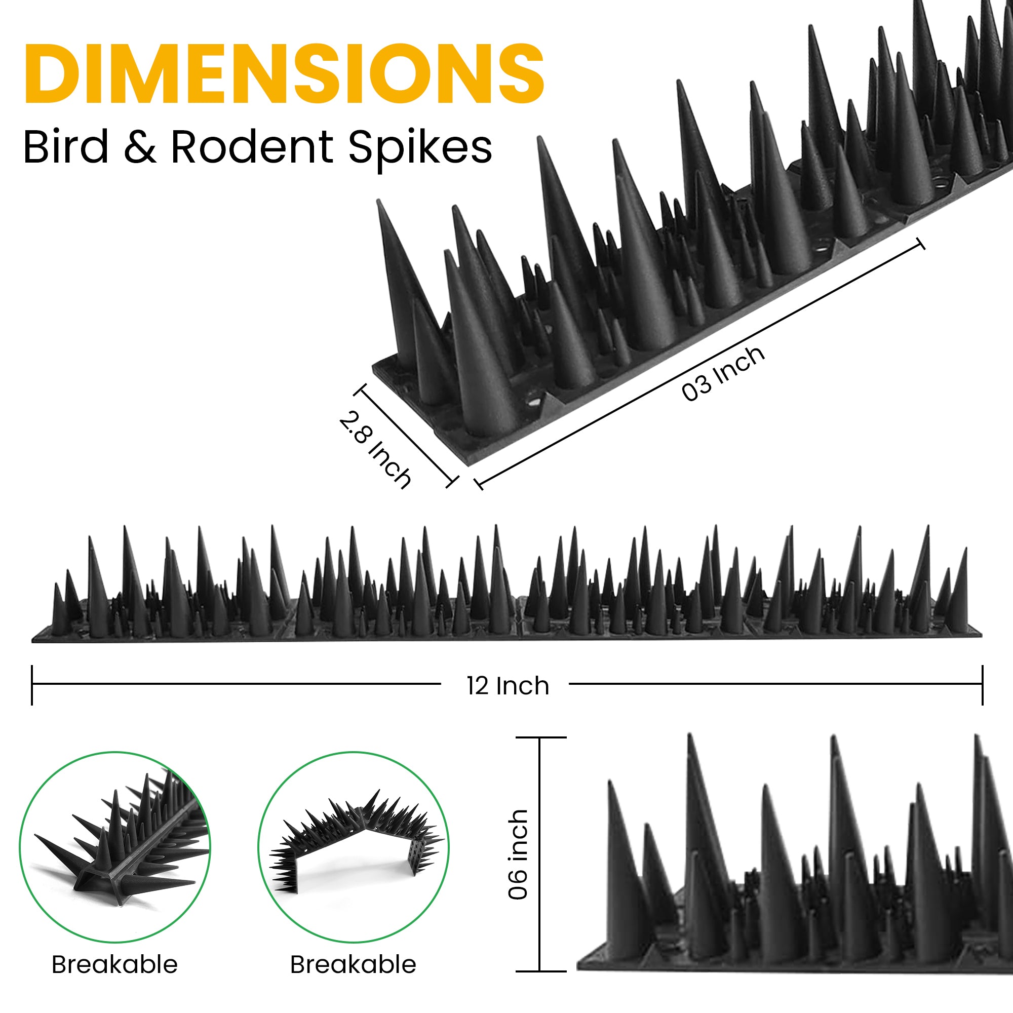 Pics anti-oiseaux et anti-rongeurs, motif de pics unique qui dissuade efficacement les pigeons, les écureuils et les ratons laveurs embêtants. S'installe sur les clôtures, les portails, les toits, les murs et plus encore !
