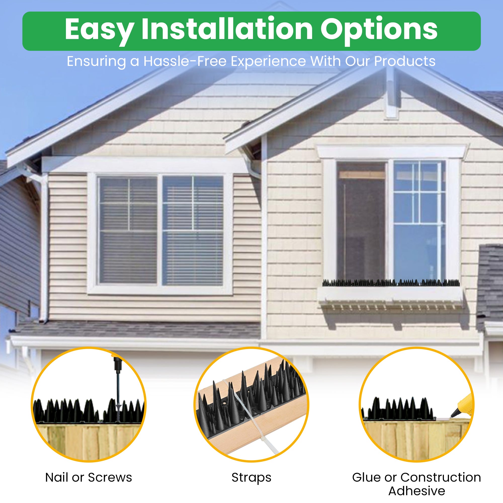 Pics anti-oiseaux et anti-rongeurs, motif de pics unique qui dissuade efficacement les pigeons, les écureuils et les ratons laveurs embêtants. S'installe sur les clôtures, les portails, les toits, les murs et plus encore !